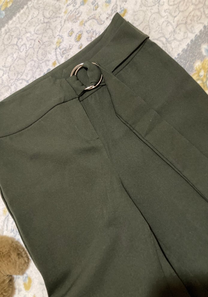 Kemerli Yeşil Kumaş Kadın Pantolon - Görsel 2