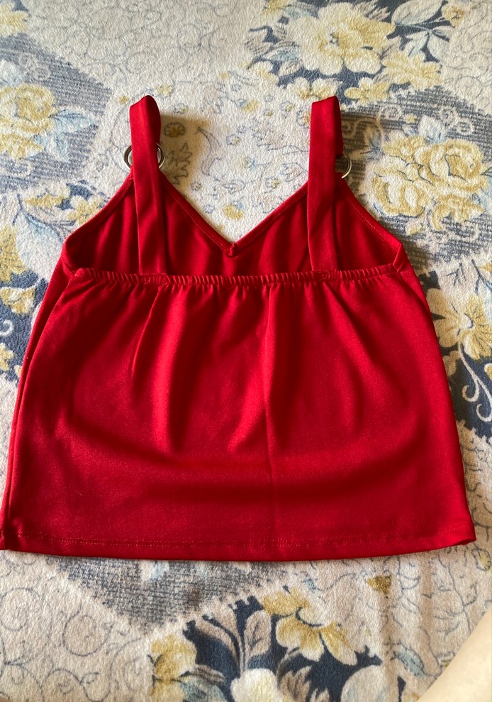 Kırmızı V Yaka Crop Top - Görsel 2