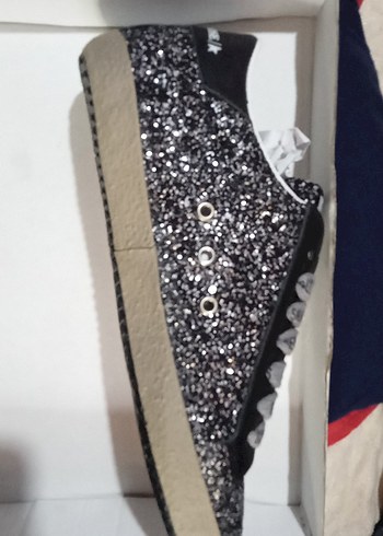 Golden Goose Deluxe Golden Goose Gri Glitli Dolgu Topuk Spor Ayakkabı