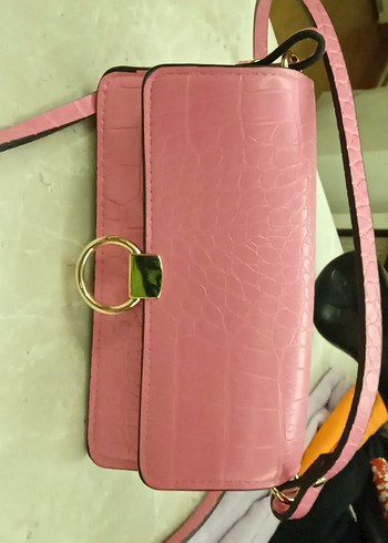 Pembe Deri Yılan Baskılı Kadın Çanta