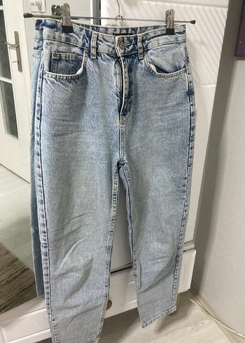 Gri Mavi Batik Desenli Kadın Denim Pantolon