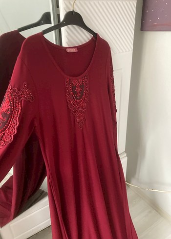 Diğer Bordo Nakışlı Uzun Kollu Kadın Triko Elbise