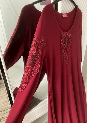 xl Beden bordo Renk Bordo Nakışlı Uzun Kollu Kadın Triko Elbise