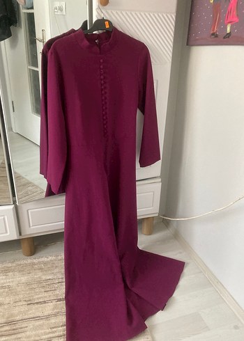 Diğer Bordo Uzun Kollu Düğmeli Kadın Elbise