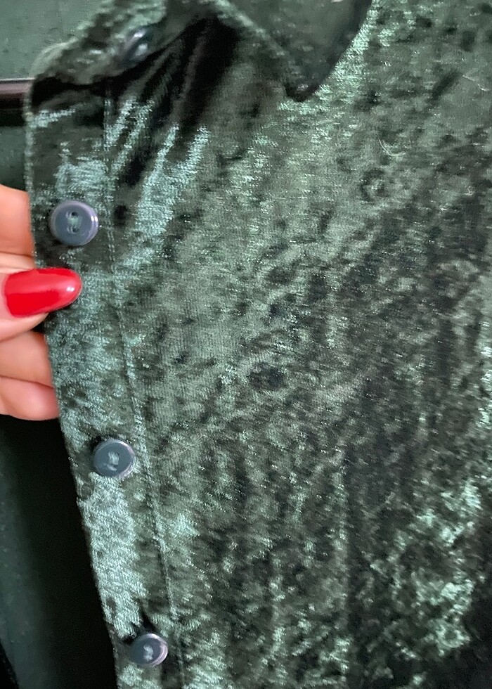 Kadife gömlek elbise - Görsel 3