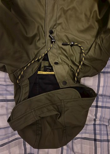 haki yeşil suni deri yağmurluk - Görsel 2