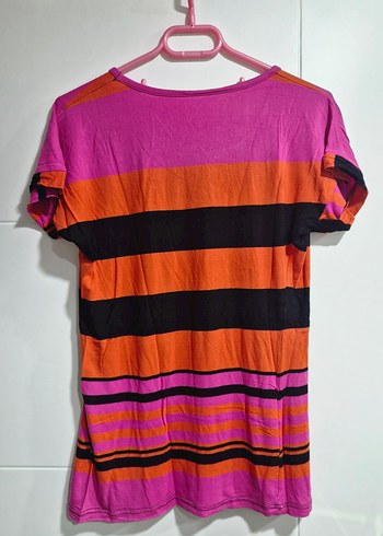 Renkli Çizgili Kısa Kollu Kadın Tişört - Görsel 2