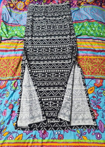 Bohem Desenli Yırtmaçlı Uzun Etek - Görsel 3