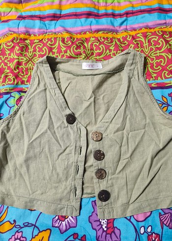 Düğmeli Kolsuz Bohem Crop - Görsel 2