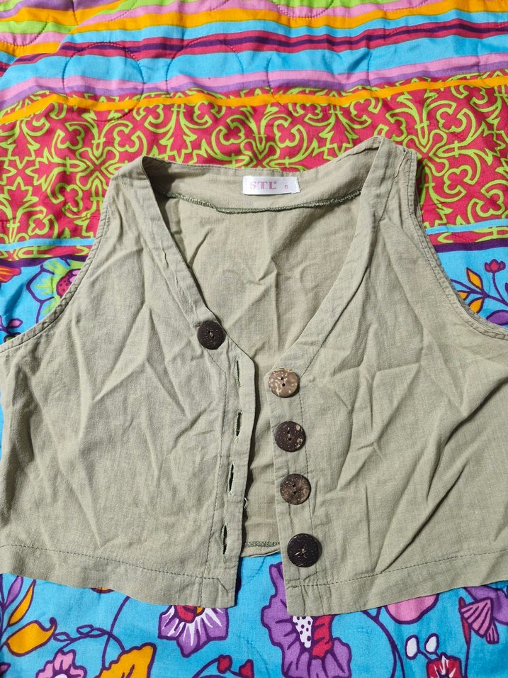 Düğmeli Kolsuz Bohem Crop - Görsel 2