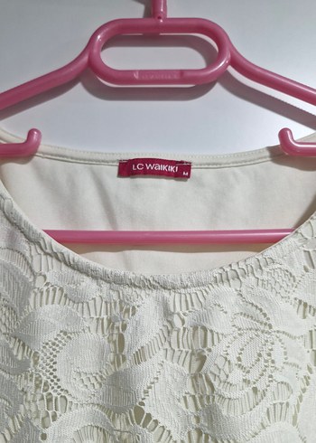 Dantelli Kısa Kollu Beyaz Bluz - Görsel 2