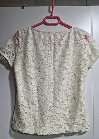 Dantelli Kısa Kollu Beyaz Bluz - Görsel 3