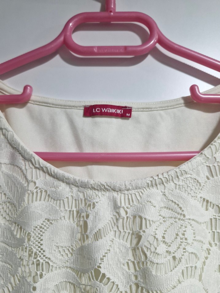 Dantelli Kısa Kollu Beyaz Bluz - Görsel 2