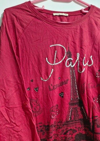 Kırmızı Uzun Kollu Pamuklu Bluz - Görsel 3