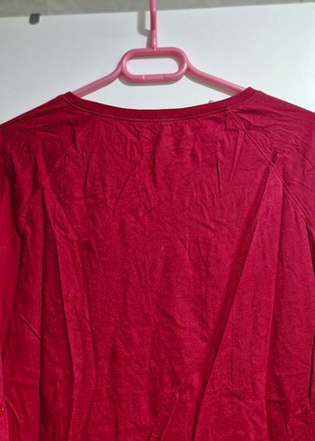 Kırmızı Uzun Kollu Pamuklu Bluz - Görsel 4