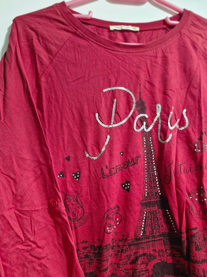 Kırmızı Uzun Kollu Pamuklu Bluz - Görsel 3