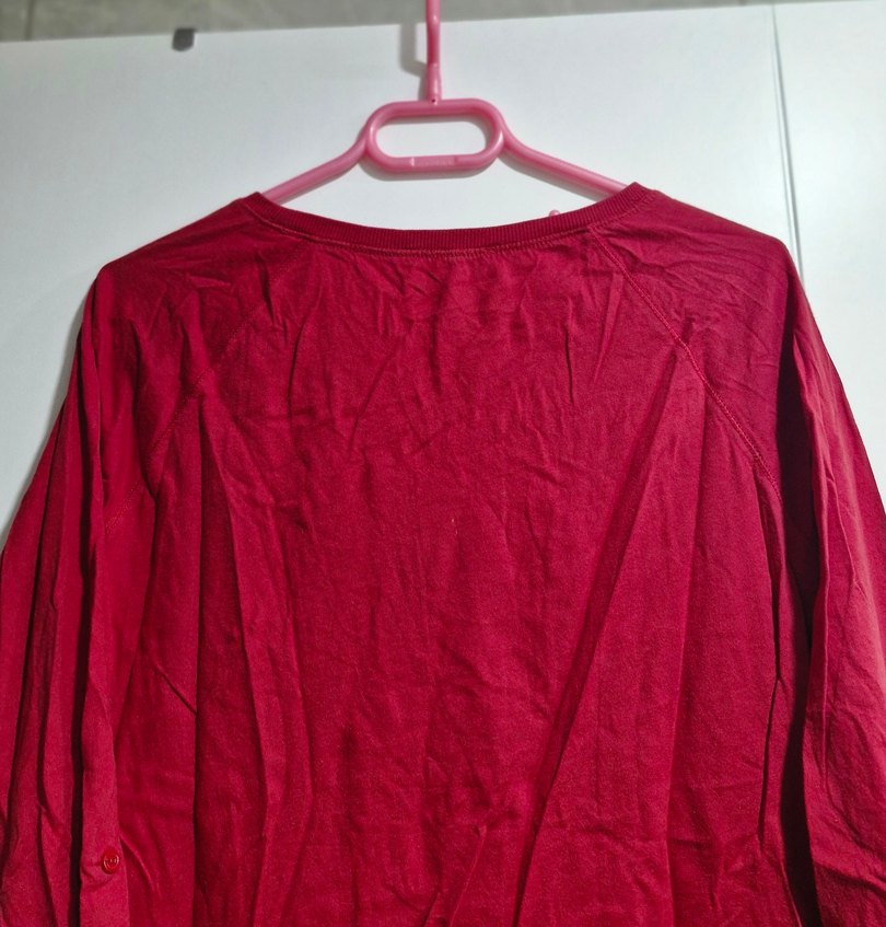 Kırmızı Uzun Kollu Pamuklu Bluz - Görsel 4