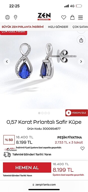 Zen Diamond Zen safir küpe