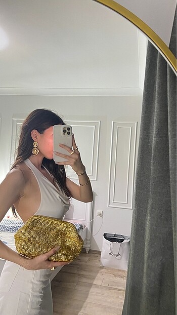 Beden altın Renk Gizli burs gold clutch