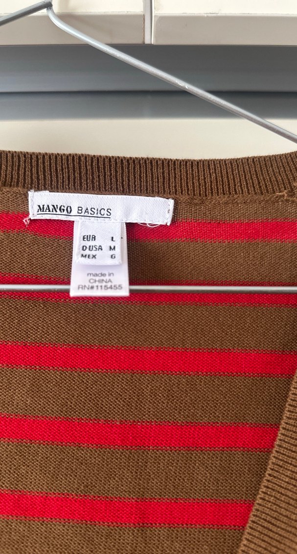 Düğmeli Kahverengi Kırmızı Çizgili Triko Hırka - Görsel 2