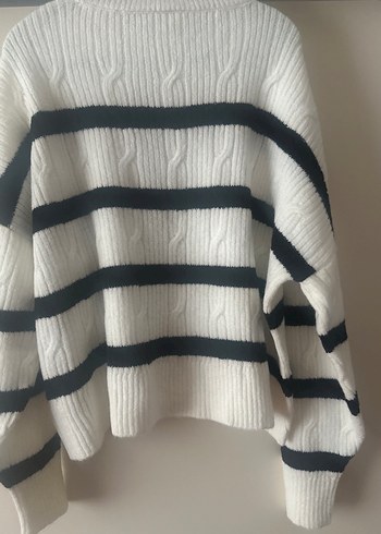 Gri Çizgili Örgü Kadın Kazak - Görsel 3