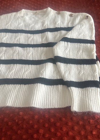 Gri Çizgili Örgü Kadın Kazak - Görsel 7