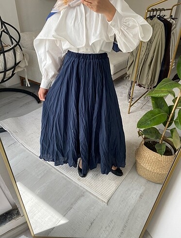 diğer Beden Bel lastikli kırışık model vual etek lacivert