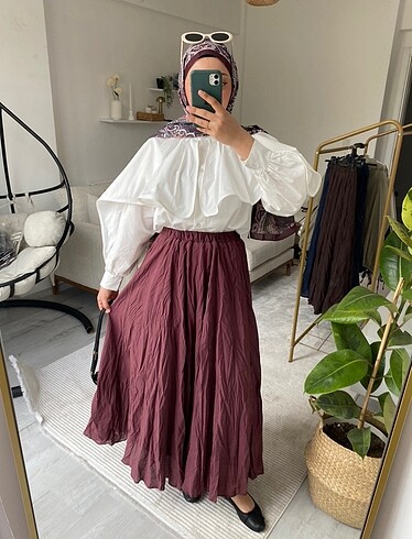 Bel lastikli kırışık model vual etek bordo
