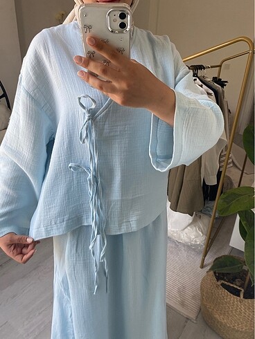 diğer Beden Müslin kumaş etekli takım bebe mavisi ????