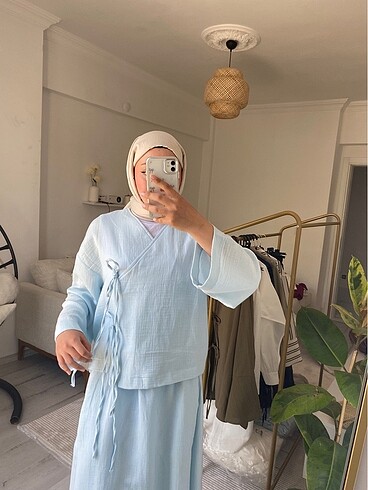 diğer Beden mavi Renk Müslin kumaş etekli takım bebe mavisi ????