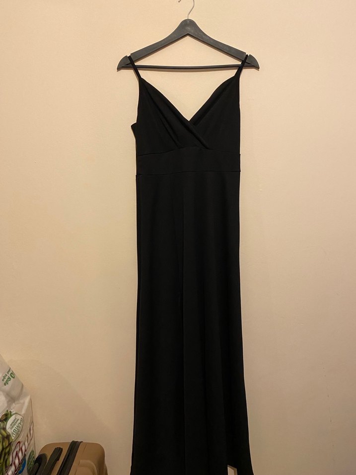 Siyah V Yaka Uzun Dalgıç Kumaş Abiye Elbise - Görsel 2