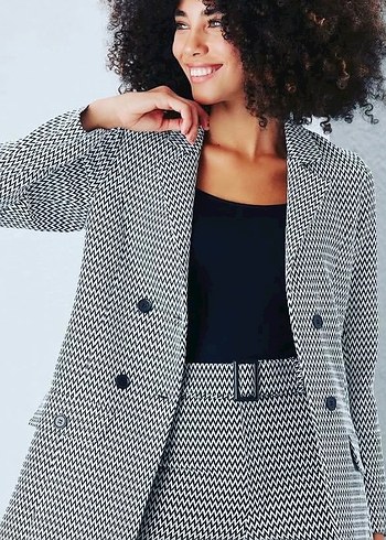 Gri Düğmeli Kadın Midi Blazer Ceket - Görsel 3