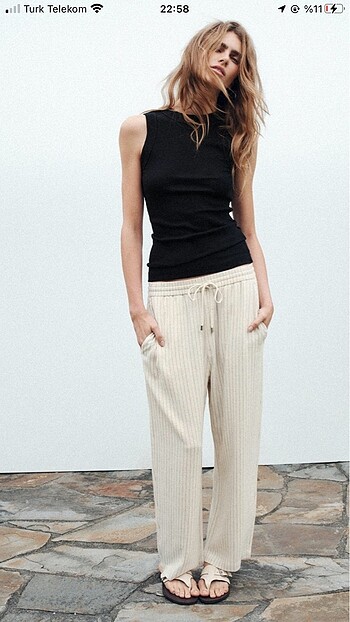 Zara keten karışımlı pantolon bej renk S ve M beden var