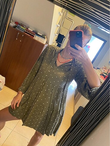 s Beden haki Renk Zara Oversize keten tril tril elbise