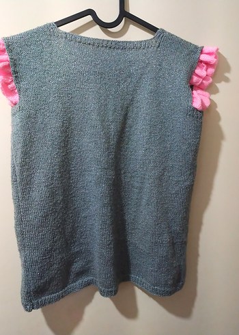 Gri Triko Kolsuz Kız Çocuk Yelek - Görsel 2