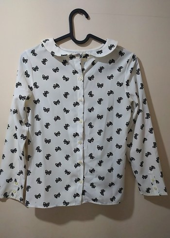 Uzun Kollu Beyaz Baskılı  Gömlek - Görsel 2