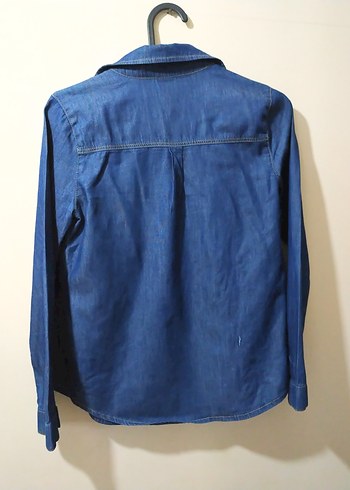 Düğmeli Mavi Denim  Gömlek - Görsel 3
