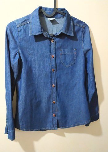 Düğmeli Mavi Denim  Gömlek - Görsel 4