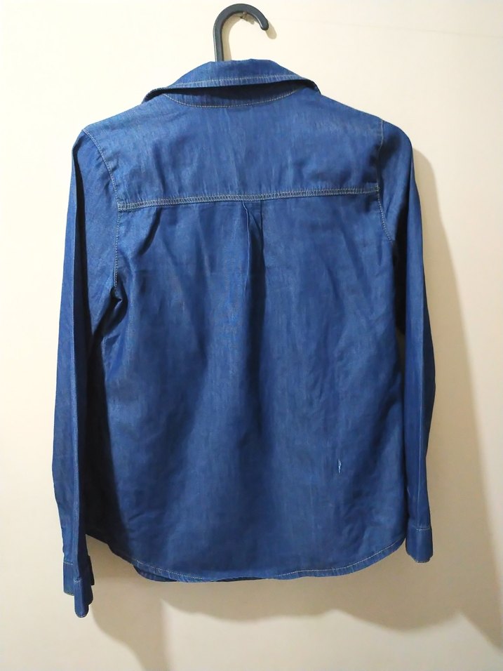 Düğmeli Mavi Denim  Gömlek - Görsel 3