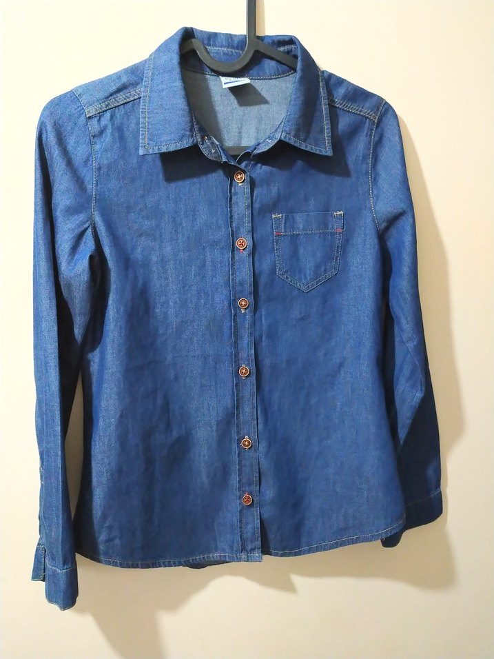 Düğmeli Mavi Denim  Gömlek - Görsel 4