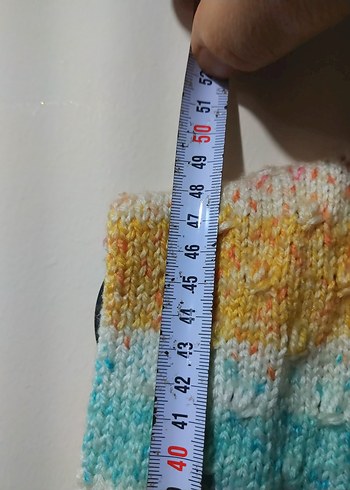 Kız Çocuk Renkli  El Örgüsü V Yaka Süveter - Görsel 2