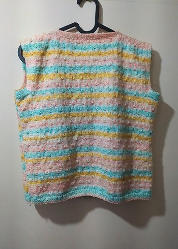 Kız Çocuk Renkli  El Örgüsü V Yaka Süveter - Görsel 4