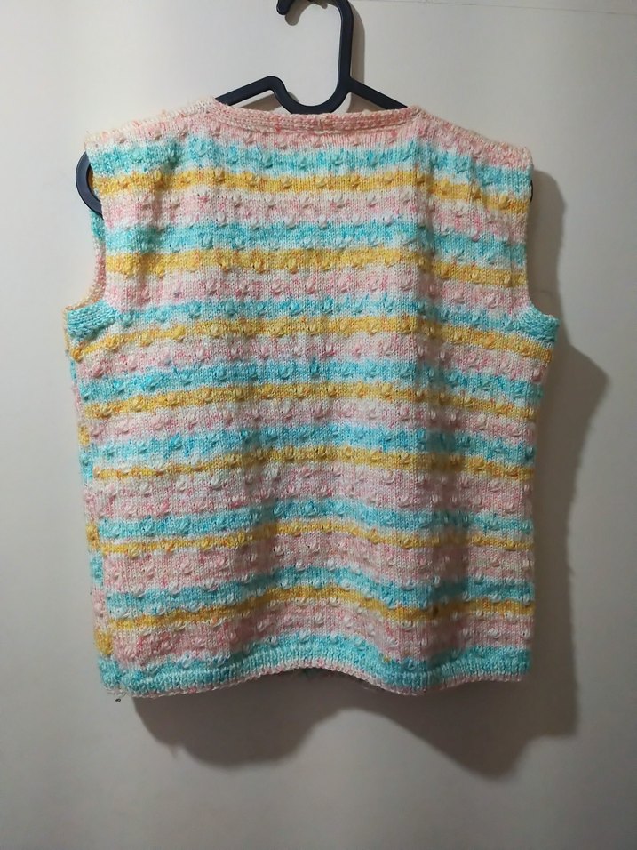 Kız Çocuk Renkli  El Örgüsü V Yaka Süveter - Görsel 4