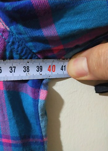 Düğmeli Uzun Kollu Mavi Ekose Gömlek - Görsel 4