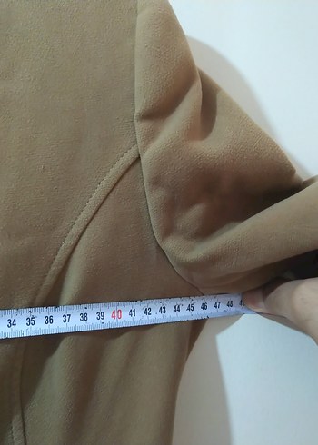40 Beden camel Renk Düğmeli Bej Uzun Süet Kadın Kaban