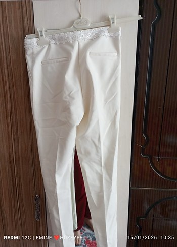 Dantel Detaylı Beyaz Kadın Kumaş Pantolon - Görsel 2