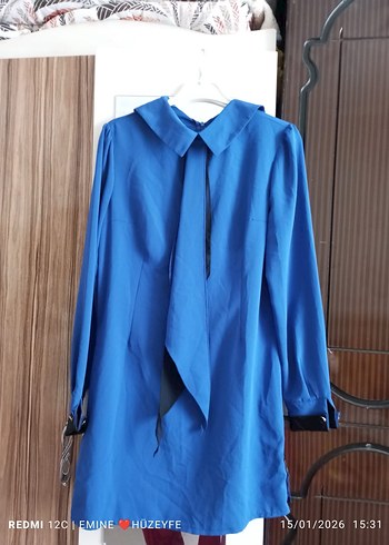 Mavi Uzun Kollu Midi Tunik - Görsel 2