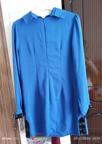 Mavi Uzun Kollu Midi Tunik - Görsel 3