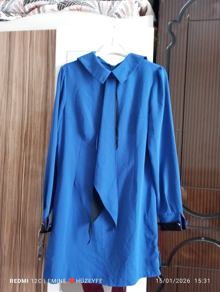 Mavi Uzun Kollu Midi Tunik - Görsel 2