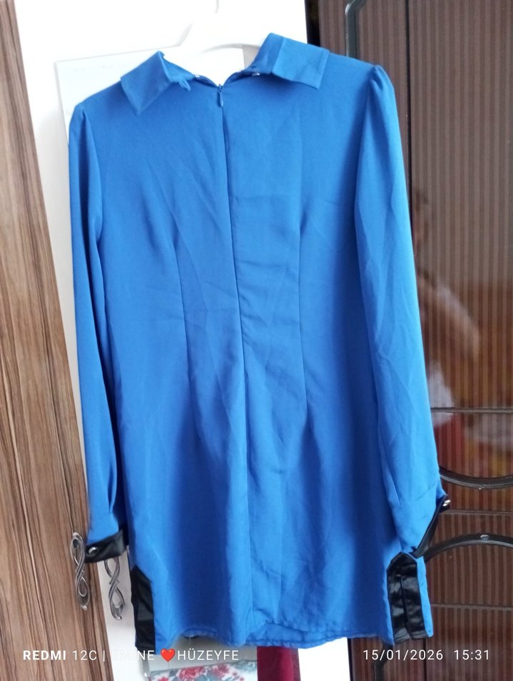 Mavi Uzun Kollu Midi Tunik - Görsel 3